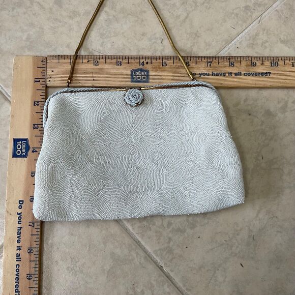 Vintage White Beaded 1950's Purse made in France for foley’s - Picture 6 of 11